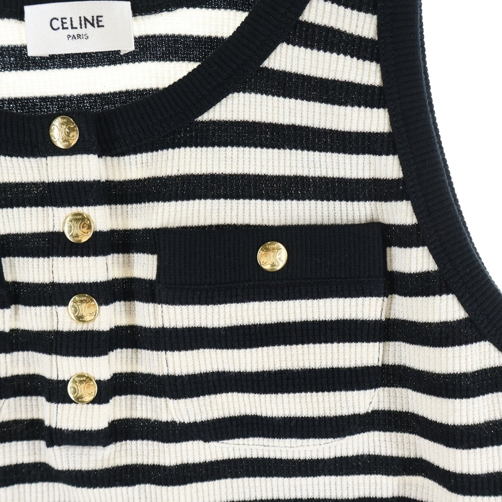 CELINE(セリーヌ) 24SS Mariniere Tank Top マリニエール リブ コットンジャージー タンクトップ ボーダー 金ボタン ブラック/ホワイト レディース