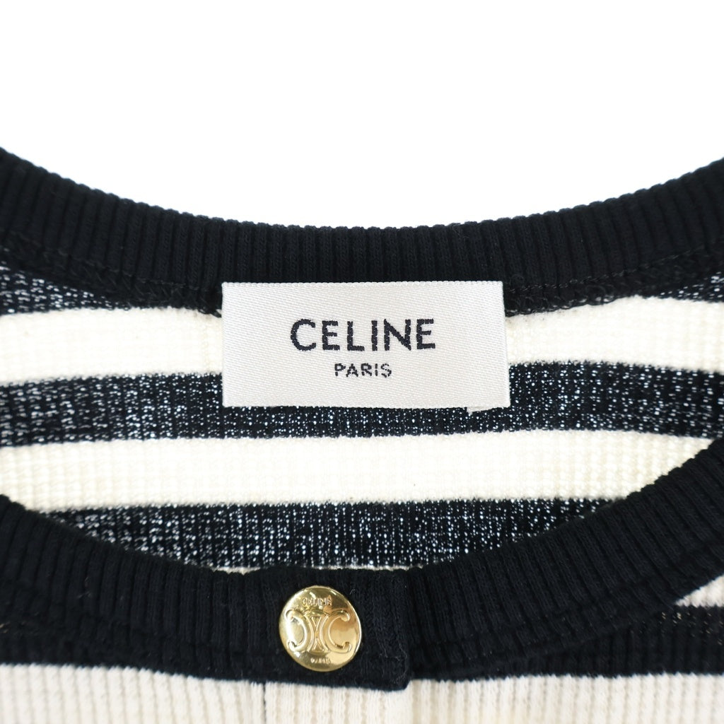 CELINE(セリーヌ) 24SS Mariniere Tank Top マリニエール リブ コットンジャージー タンクトップ ボーダー 金ボタン ブラック/ホワイト レディース