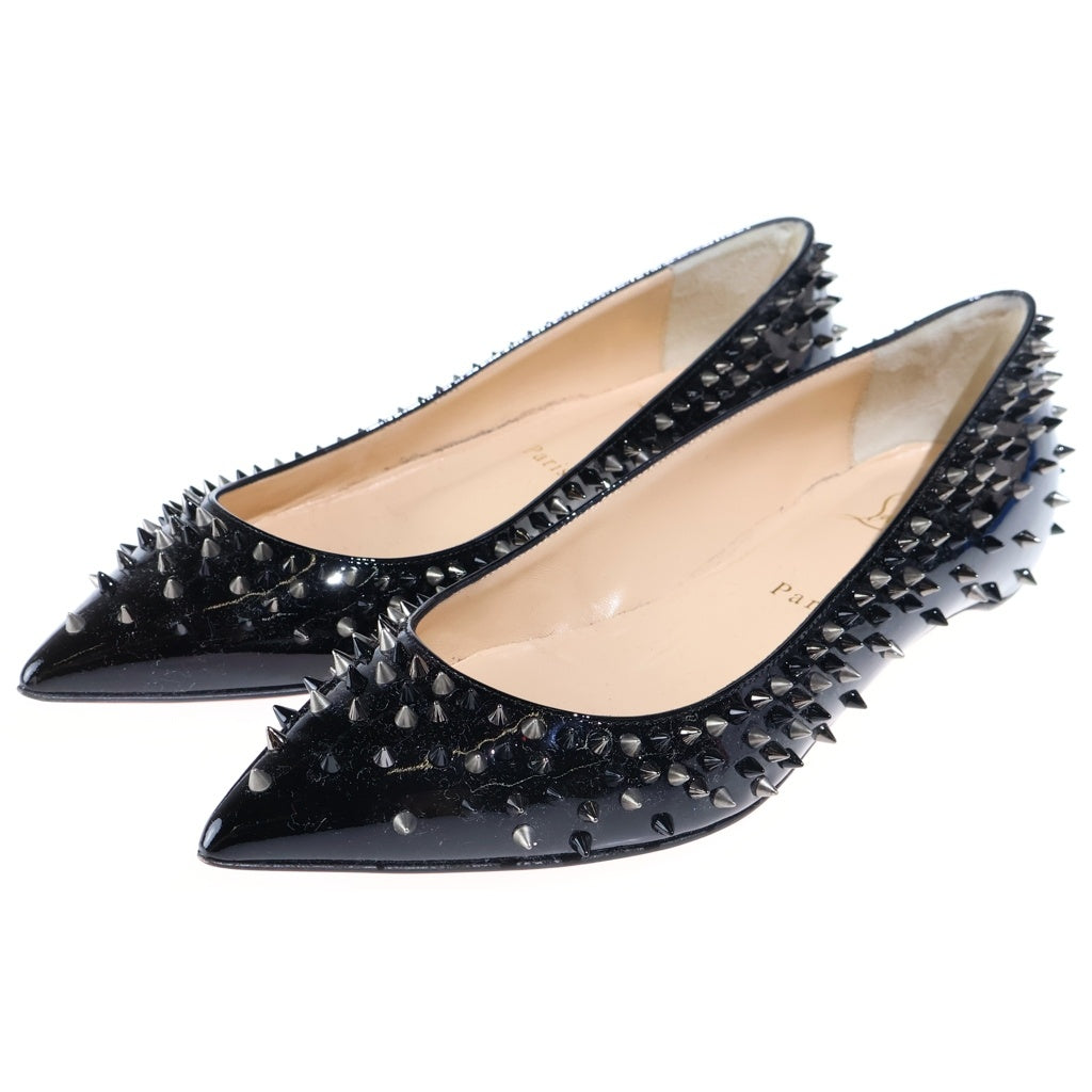 CHRISTIAN LOUBOUTIN(クリスチャンルブタン) ESCARPIC FLAT PATENT エスカルパン パテントレザー フラットシューズ ポインテッドトゥ スパイク ブラック M644 レディース