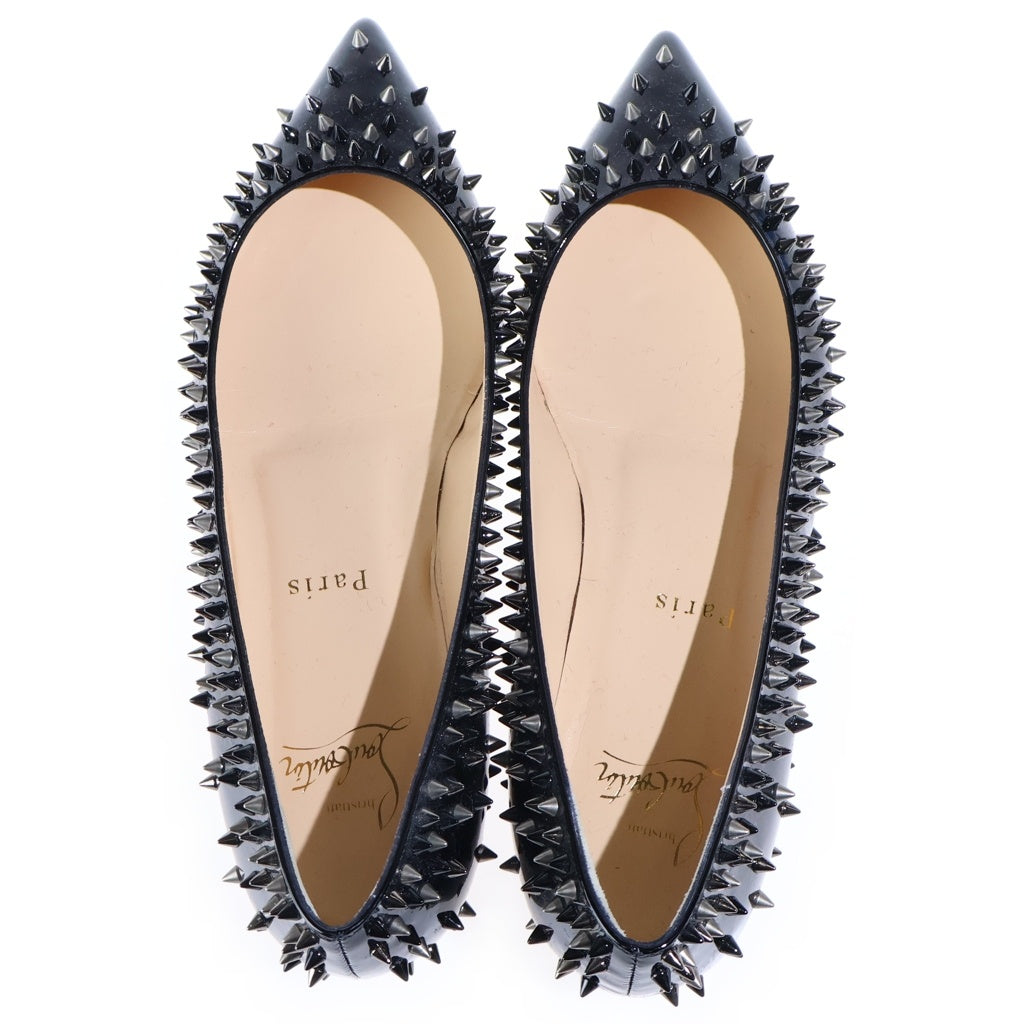 CHRISTIAN LOUBOUTIN(クリスチャンルブタン) ESCARPIC FLAT PATENT エスカルパン パテントレザー フラットシューズ ポインテッドトゥ スパイク ブラック M644 レディース
