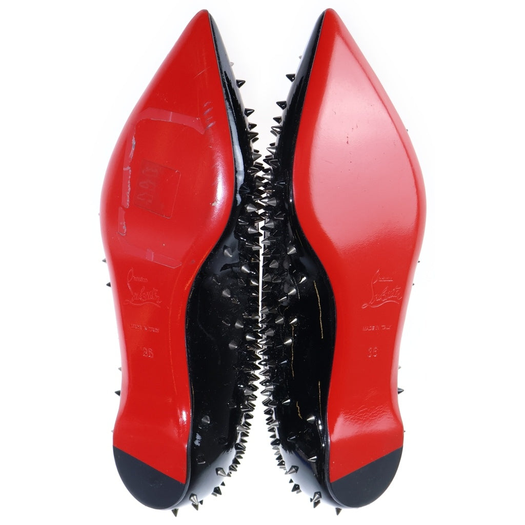 CHRISTIAN LOUBOUTIN(クリスチャンルブタン) ESCARPIC FLAT PATENT エスカルパン パテントレザー フラットシューズ ポインテッドトゥ スパイク ブラック M644 レディース