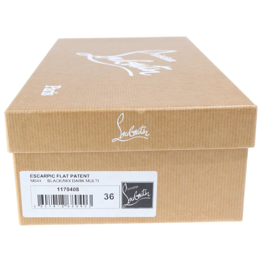 CHRISTIAN LOUBOUTIN(クリスチャンルブタン) ESCARPIC FLAT PATENT エスカルパン パテントレザー フラットシューズ ポインテッドトゥ スパイク ブラック M644 レディース