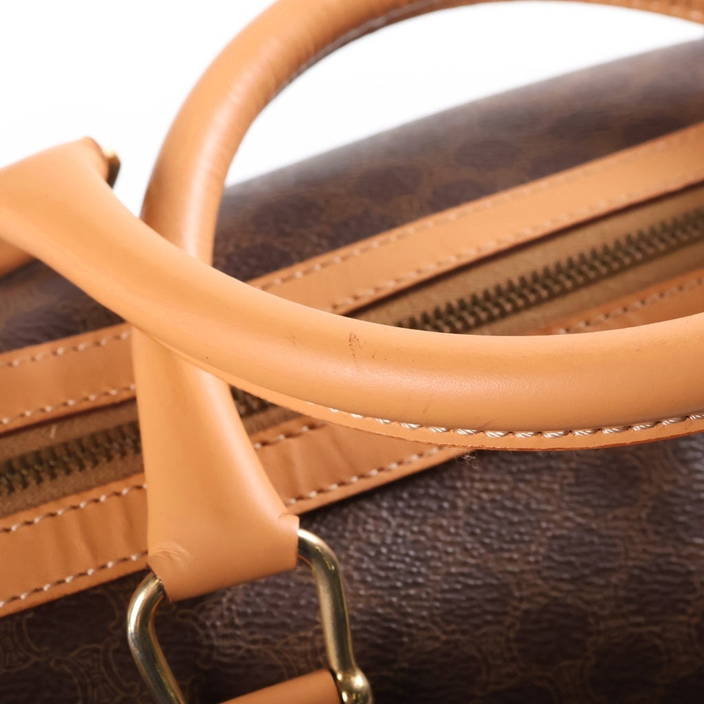 CELINE(セリーヌ) マカダム柄 PVC レザー ハンド ボストンバッグ ブラウン ゴールド金具 レディース