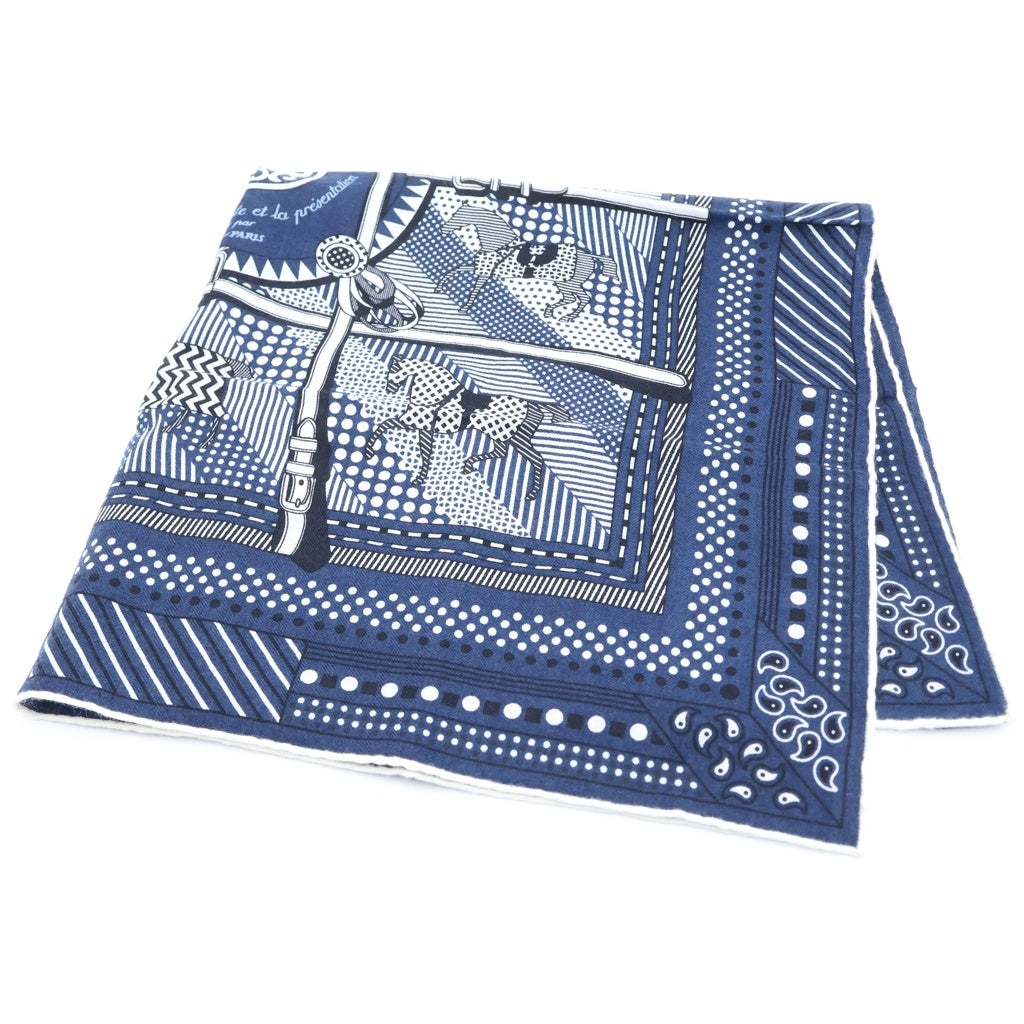 HERMES(エルメス) カレ65 Couvertures Nouvelles 総柄プリント シルクスカーフ ネイビー レディース