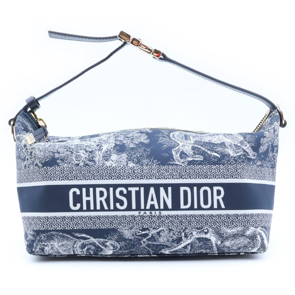 Christian Dior(クリスチャンディオール) トワルドゥジュイ ノマド ポーチ トラベル ミディアム 小物入れ ディオリビエラ テクニカル ファブリック カーフスキン ネイビー レディース