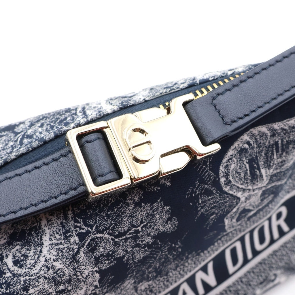 Christian Dior(クリスチャンディオール) トワルドゥジュイ ノマド ポーチ トラベル ミディアム 小物入れ ディオリビエラ テクニカル ファブリック カーフスキン ネイビー レディース