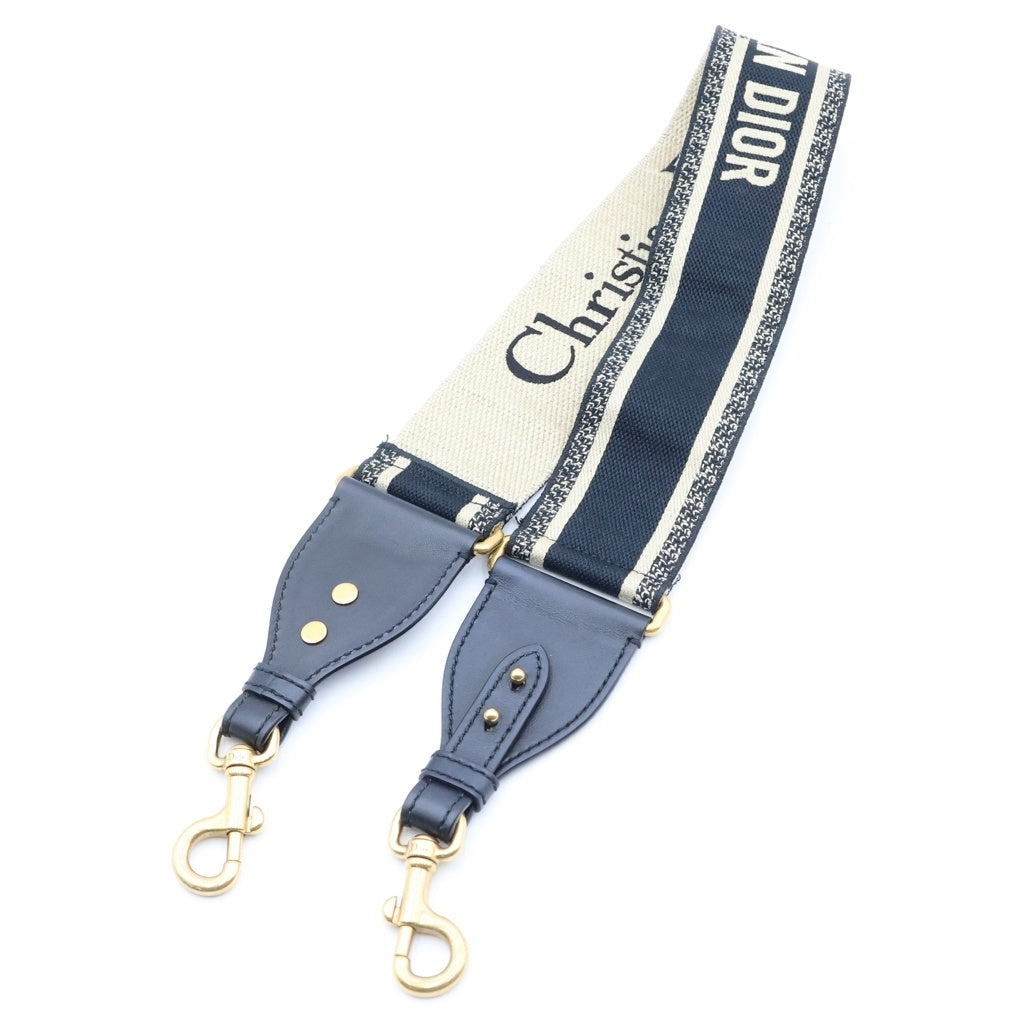 Christian Dior(クリスチャンディオール) ロゴジャガード キャンバス ショルダーストラップ ネイビー/ベージュ ゴールド金具 レディース