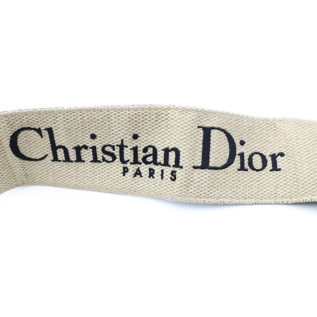 Christian Dior(クリスチャンディオール) ロゴジャガード キャンバス ショルダーストラップ ネイビー/ベージュ ゴールド金具 レディース