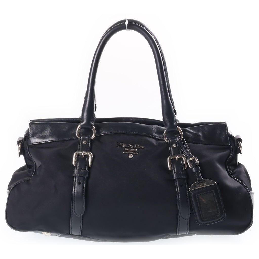 PRADA(プラダ) ナイロン レザー ハンドバッグ ブラック シルバー金具 BN2032 レディース