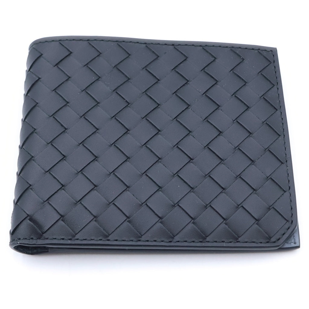 BOTTEGA VENETA(ボッテガヴェネタ) イントレチャート レザー コンパクトウォレット 二つ折り財布 ブラック