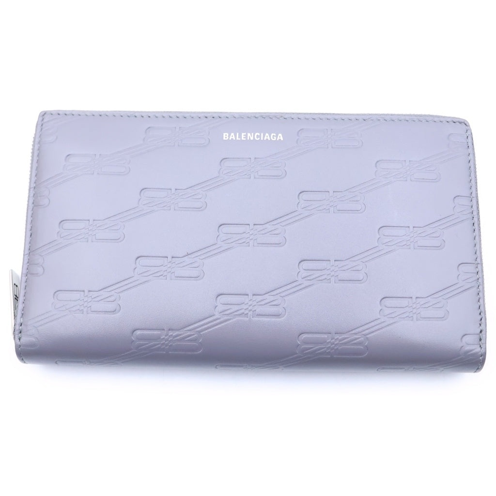 BALENCIAGA(バレンシアガ) ラウンドファスナー 長財布 BBロゴ レザー グレー 717787