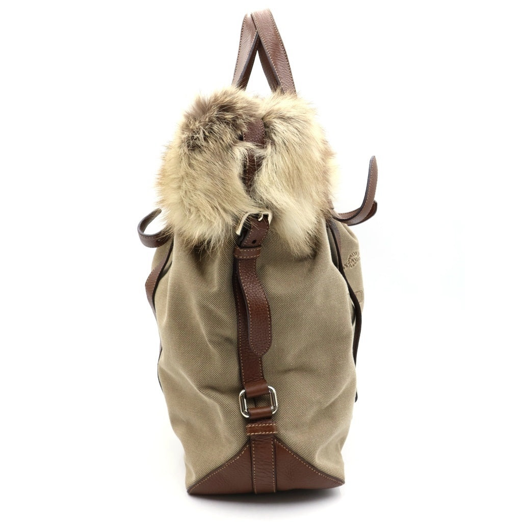 PRADA(プラダ) ■ファー ロゴ ジャガード 2WAYバッグ カーキ レディース