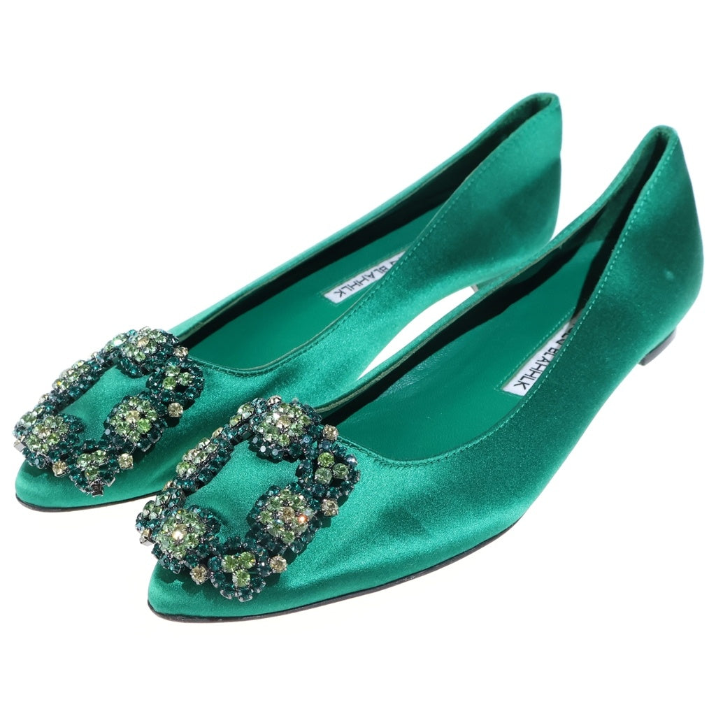 MANOLO BLAHNIK(マノロブラニク) ハンギシ サテン クリスタルバックルパンプス ビジュー グリーン レディース