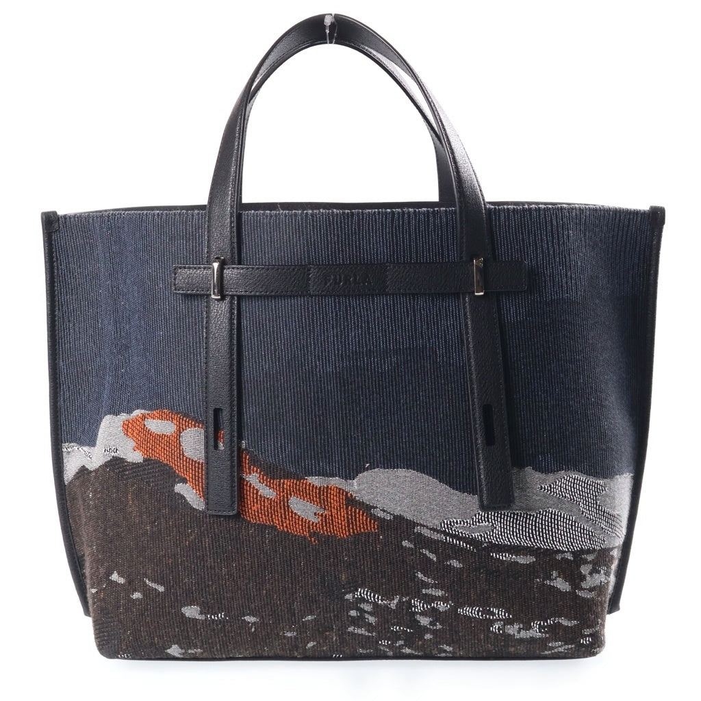 FURLA(フルラ) ■トートバッグ GIOVE ジョーヴェ ブラック×グレー レザー×ジャガード レディース