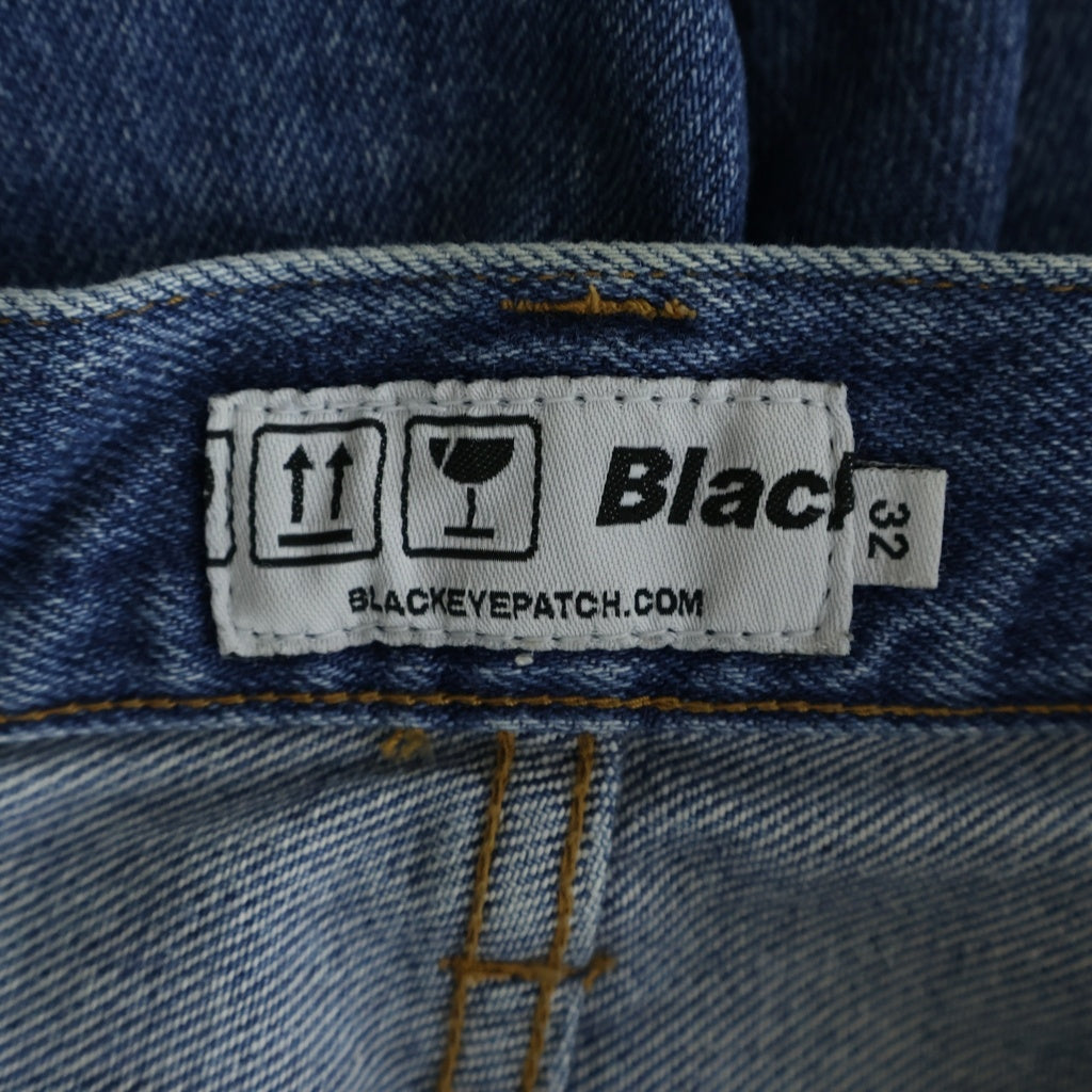 THE BLACK EYE PATCH(ブラックアイパッチ) 19AW Handle with Care Denim サイド刺繍デニムパンツ ジーンズ 取扱注意ロゴ ワイドテーパード インディゴ