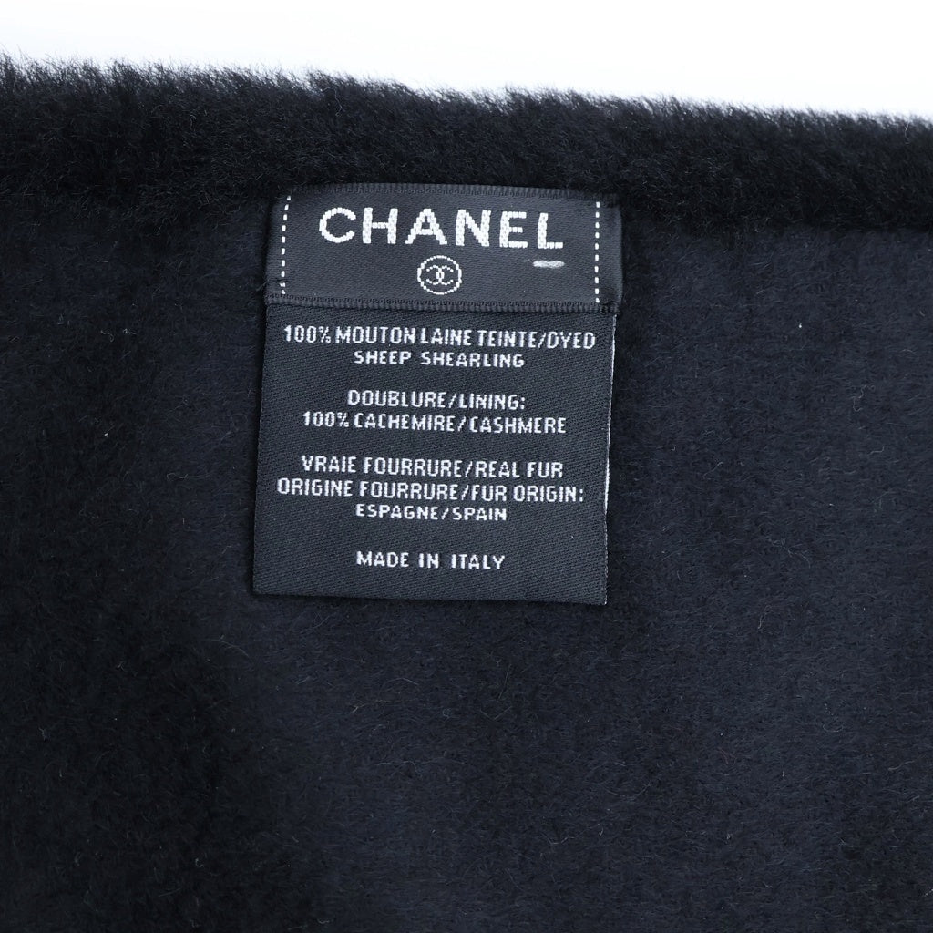 CHANEL(シャネル) シアリング ココマーク ロゴ カシミヤ ムートン ボア マフラー ブラック AA7074 レディース