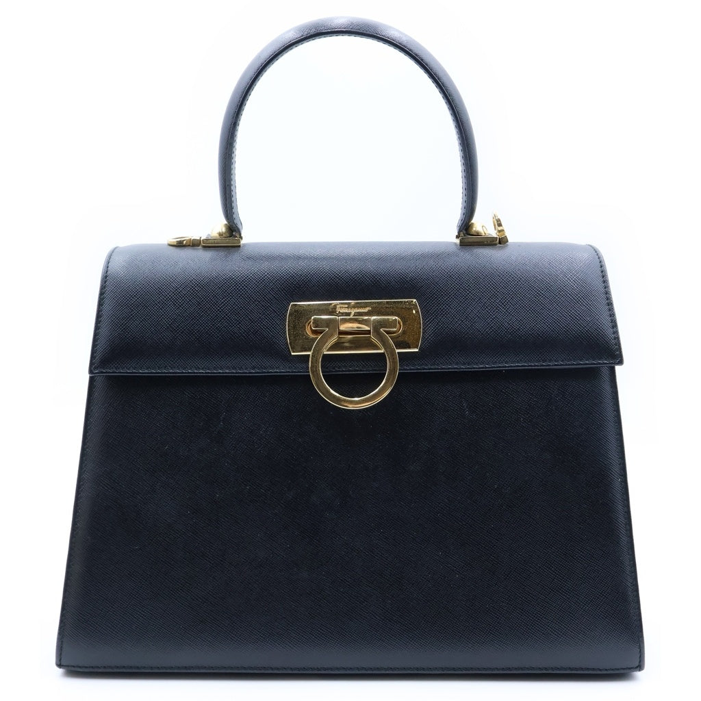 Salvatore Ferragamo(サルヴァトーレ フェラガモ) ガンチーニ トップハンドル ハンドバッグ ショルダーバッグ 2WAY ブラック レザー AF-21 2181 レディース