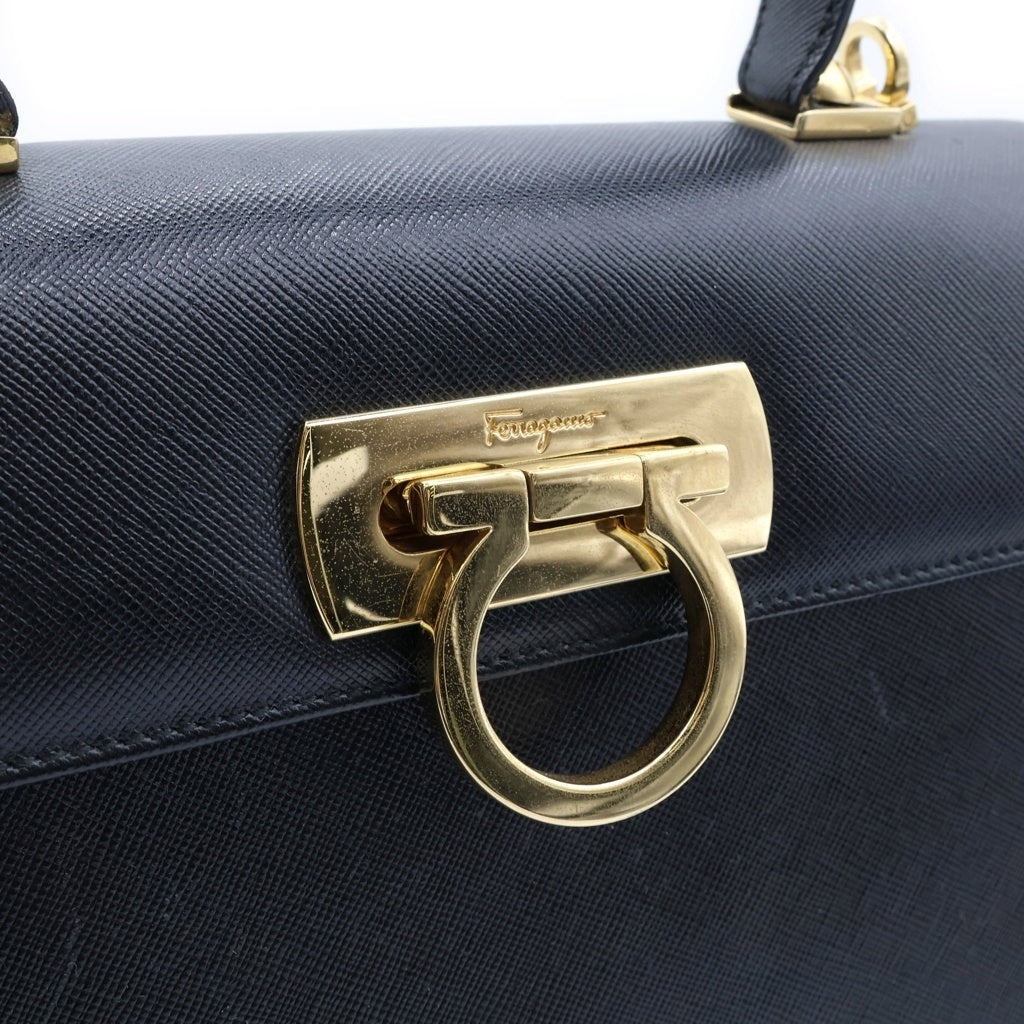 Salvatore Ferragamo(サルヴァトーレ フェラガモ) ガンチーニ トップハンドル ハンドバッグ ショルダーバッグ 2WAY ブラック レザー AF-21 2181 レディース