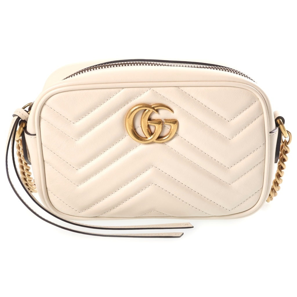 GUCCI(グッチ) GGマーモント チェーン付ショルダーバッグ カメラバッグ ホワイト レザー 448065 レディース