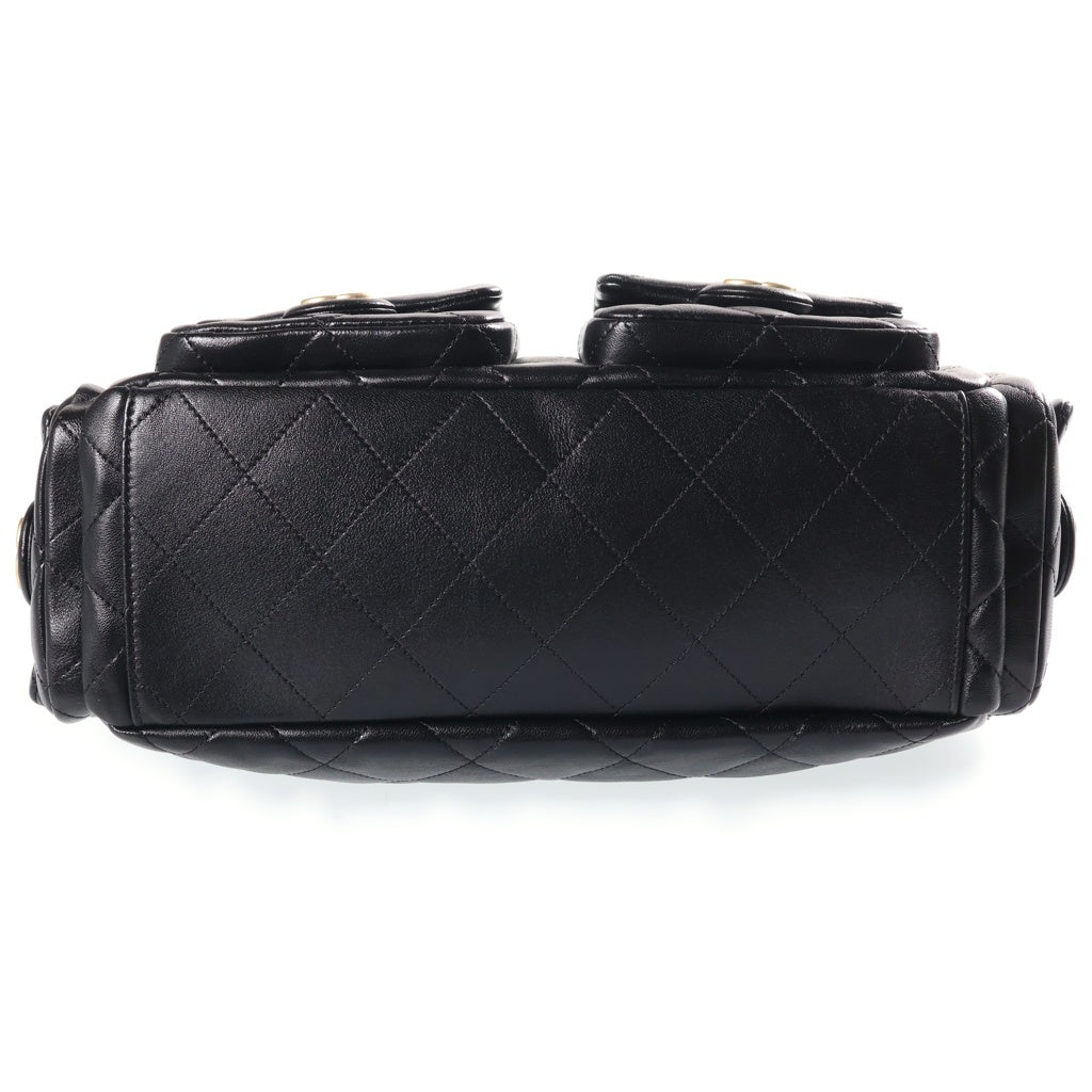 CHANEL(シャネル) マトラッセ ホーボー チェーンショルダーバッグ 黒 ラムスキン GD金具 プレートト レディース