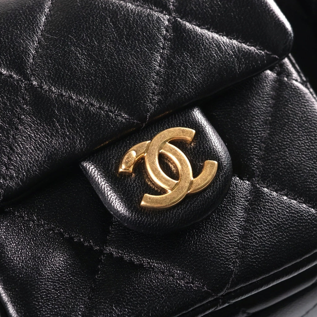 CHANEL(シャネル) マトラッセ ホーボー チェーンショルダーバッグ 黒 ラムスキン GD金具 プレートト レディース