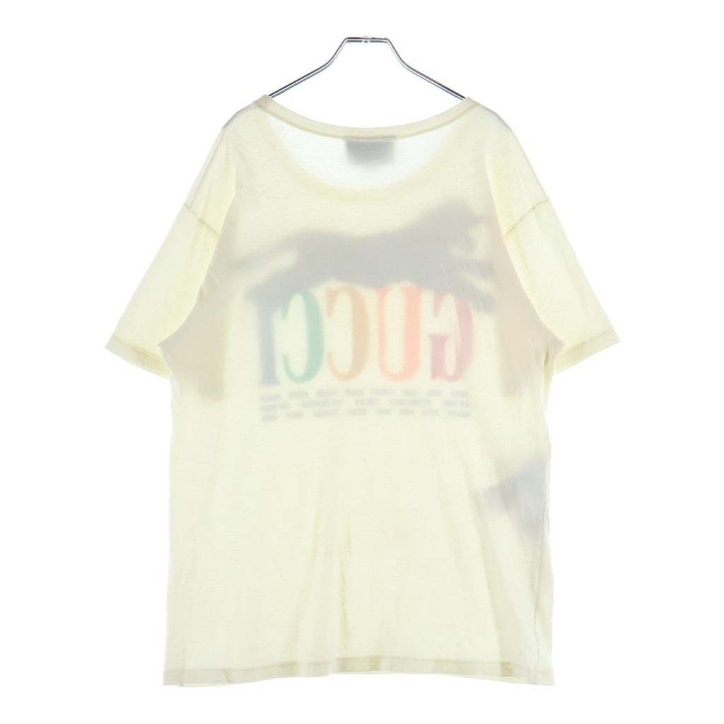 GUCCI(グッチ) スパンコールタイガーモチーフ ロゴクルーネック半袖Tシャツ カットソー アイボリー #L 492347 X9Y36 レディース
