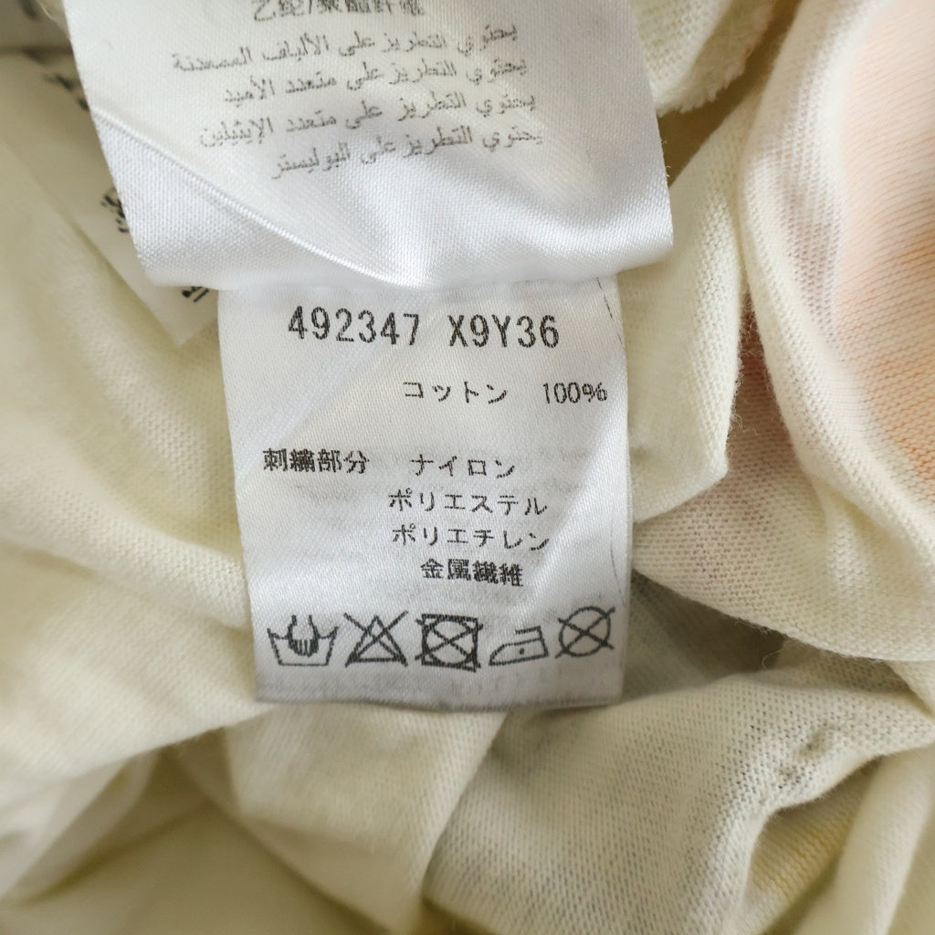GUCCI(グッチ) スパンコールタイガーモチーフ ロゴクルーネック半袖Tシャツ カットソー アイボリー #L 492347 X9Y36 レディース