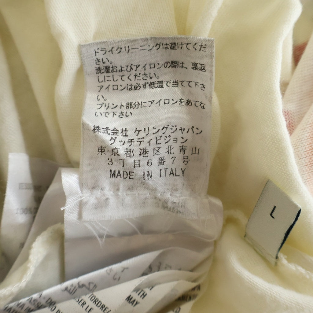 GUCCI(グッチ) スパンコールタイガーモチーフ ロゴクルーネック半袖Tシャツ カットソー アイボリー #L 492347 X9Y36 レディース