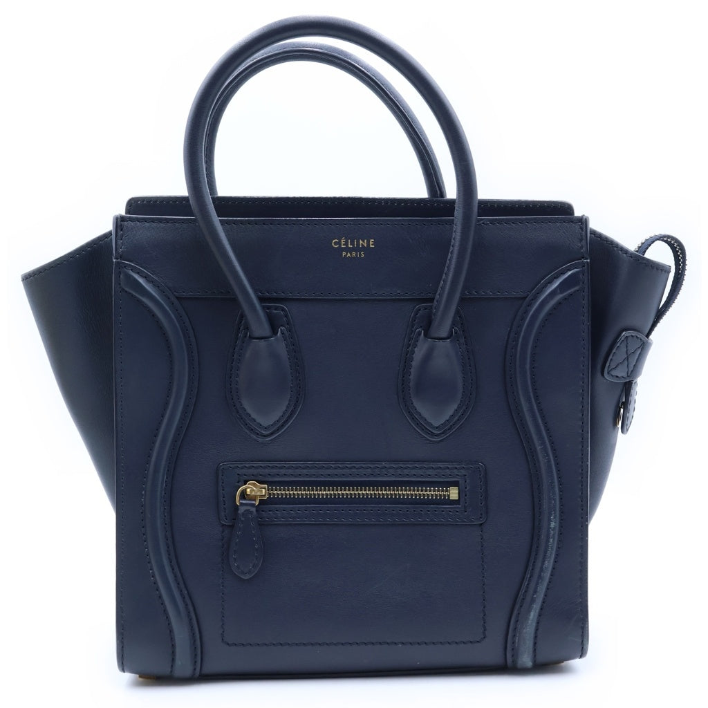 CELINE(セリーヌ) ラゲージマイクロ ハンドバッグ ネイビー レザー ゴールド金具 レディース