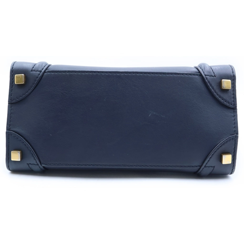 CELINE(セリーヌ) ラゲージマイクロ ハンドバッグ ネイビー レザー ゴールド金具 レディース