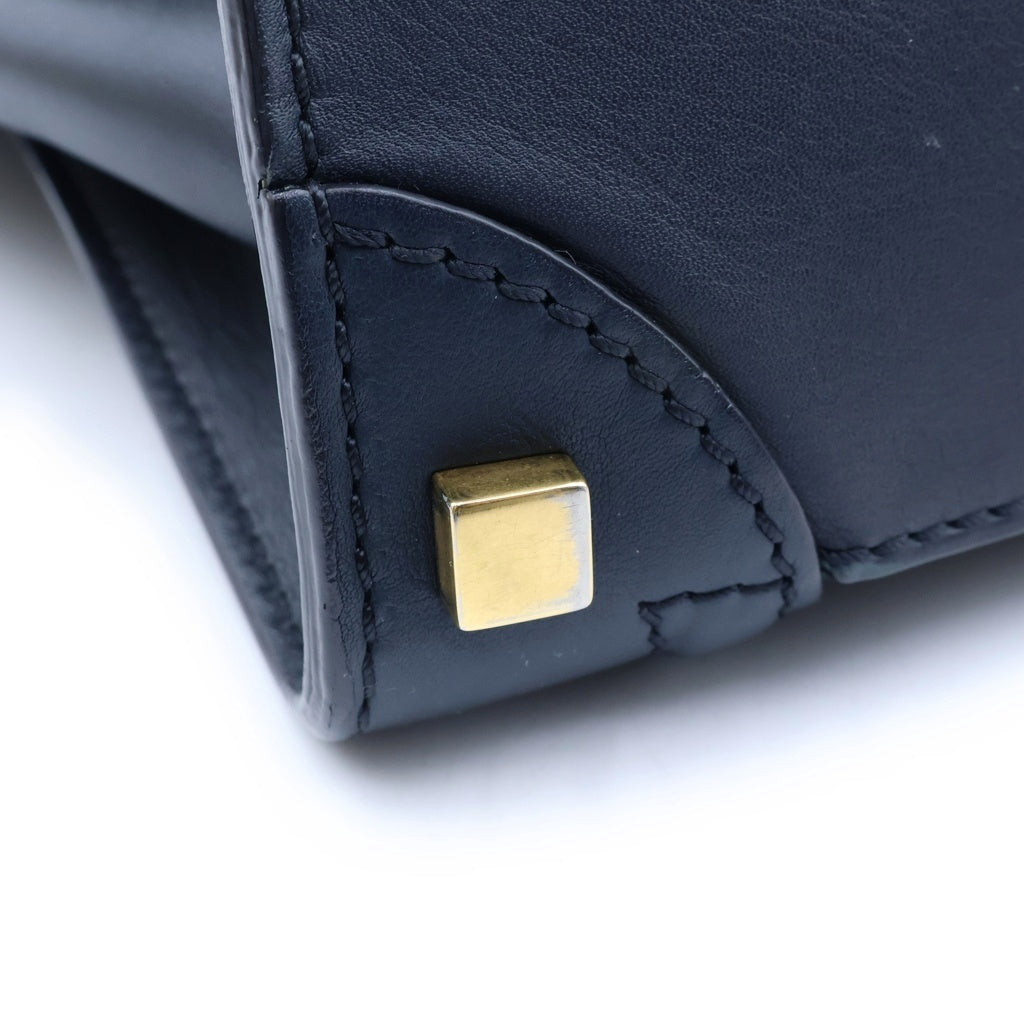 CELINE(セリーヌ) ラゲージマイクロ ハンドバッグ ネイビー レザー ゴールド金具 レディース