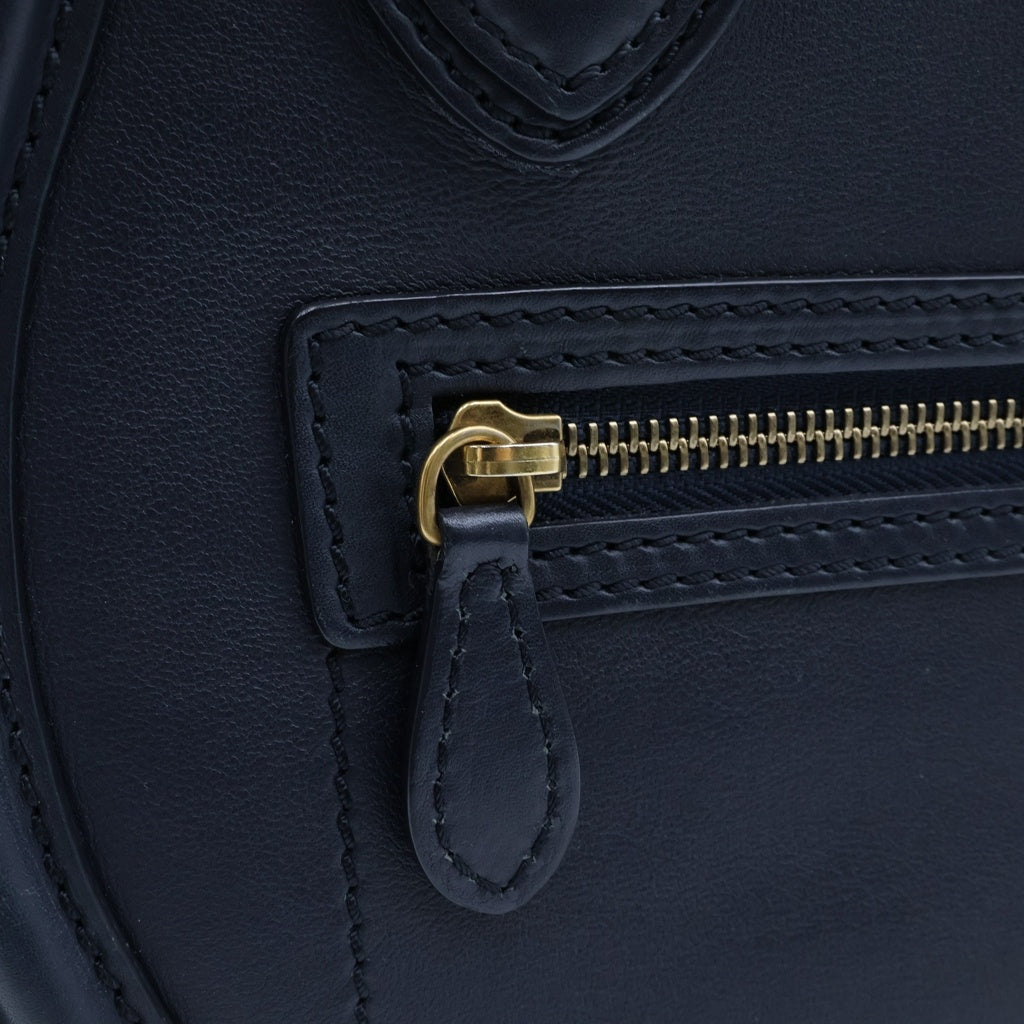 CELINE(セリーヌ) ラゲージマイクロ ハンドバッグ ネイビー レザー ゴールド金具 レディース