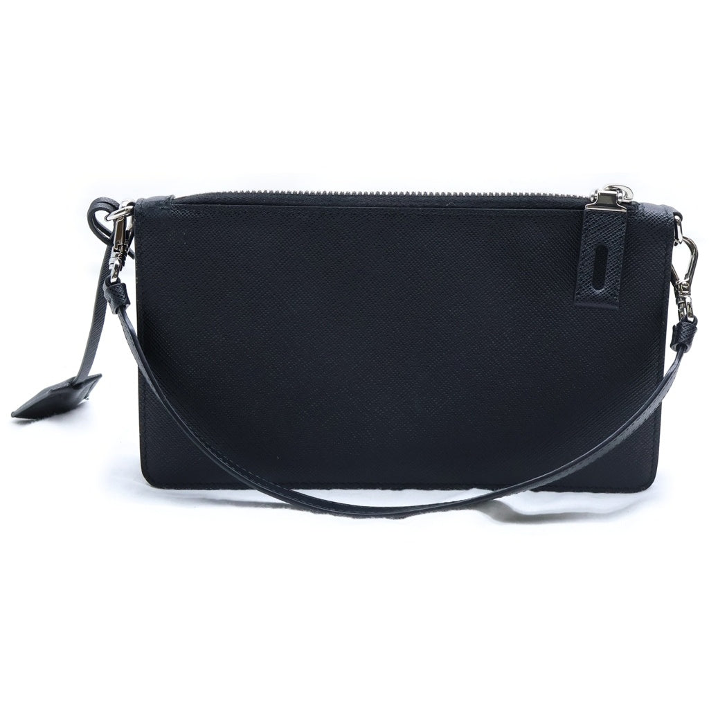 PRADA(プラダ) サフィアーノレザー ポーチ ミニハンドバッグ ブラック レザー 2ZT098 シルバー金具 レディース