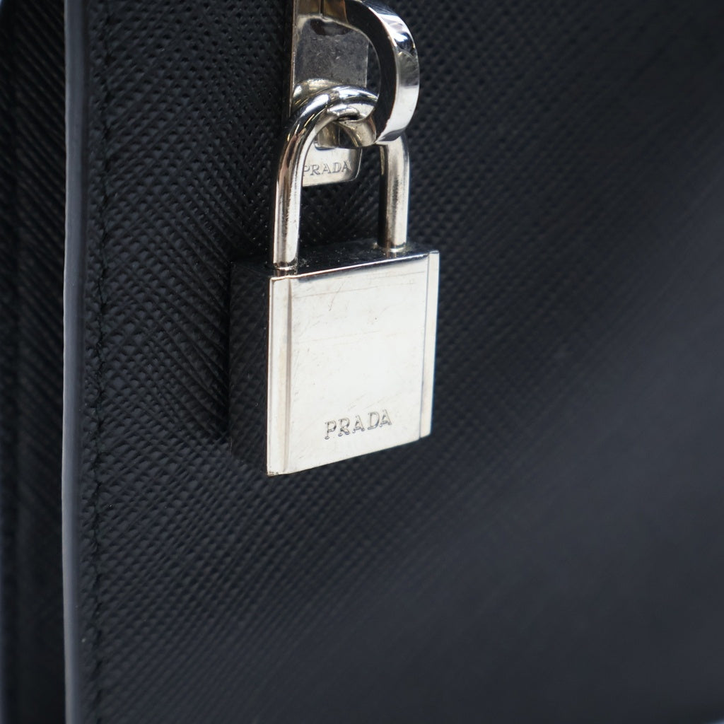 PRADA(プラダ) サフィアーノレザー ポーチ ミニハンドバッグ ブラック レザー 2ZT098 シルバー金具 レディース