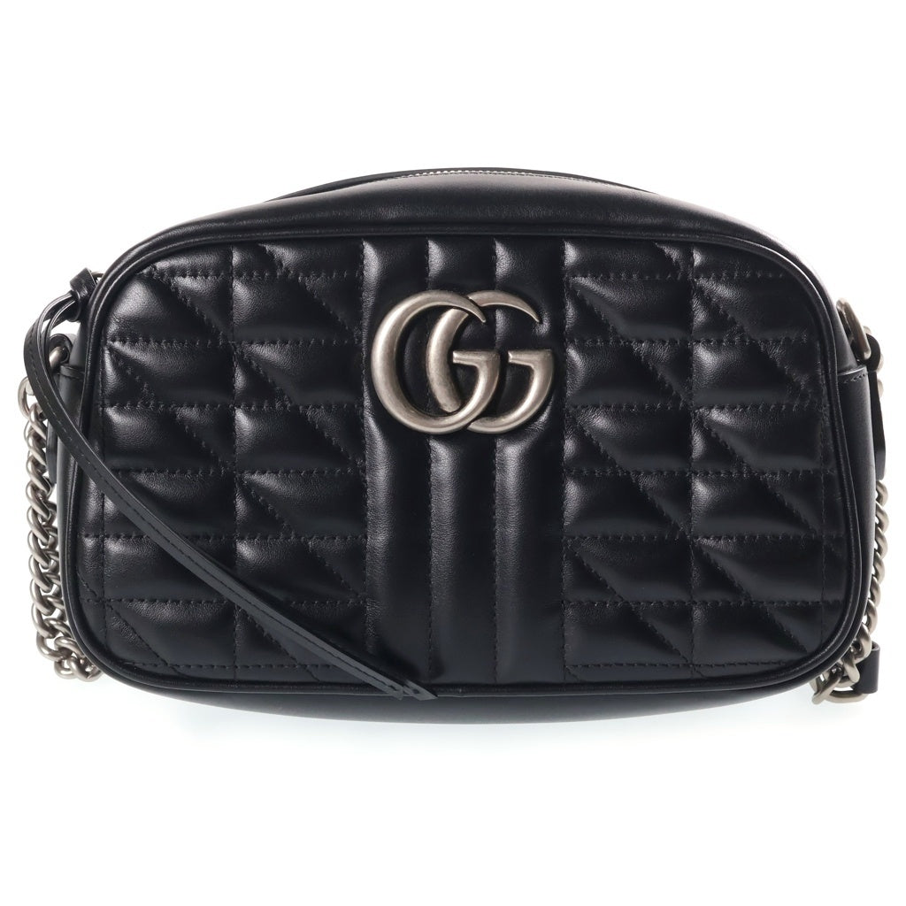 GUCCI(グッチ) GGマーモント チェーンショルダーバッグ ブラック レザー 447632 シルバー金具 レディース