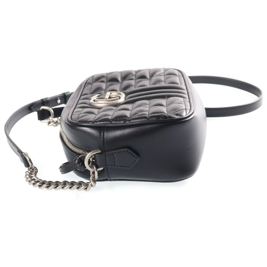 GUCCI(グッチ) GGマーモント チェーンショルダーバッグ ブラック レザー 447632 シルバー金具 レディース