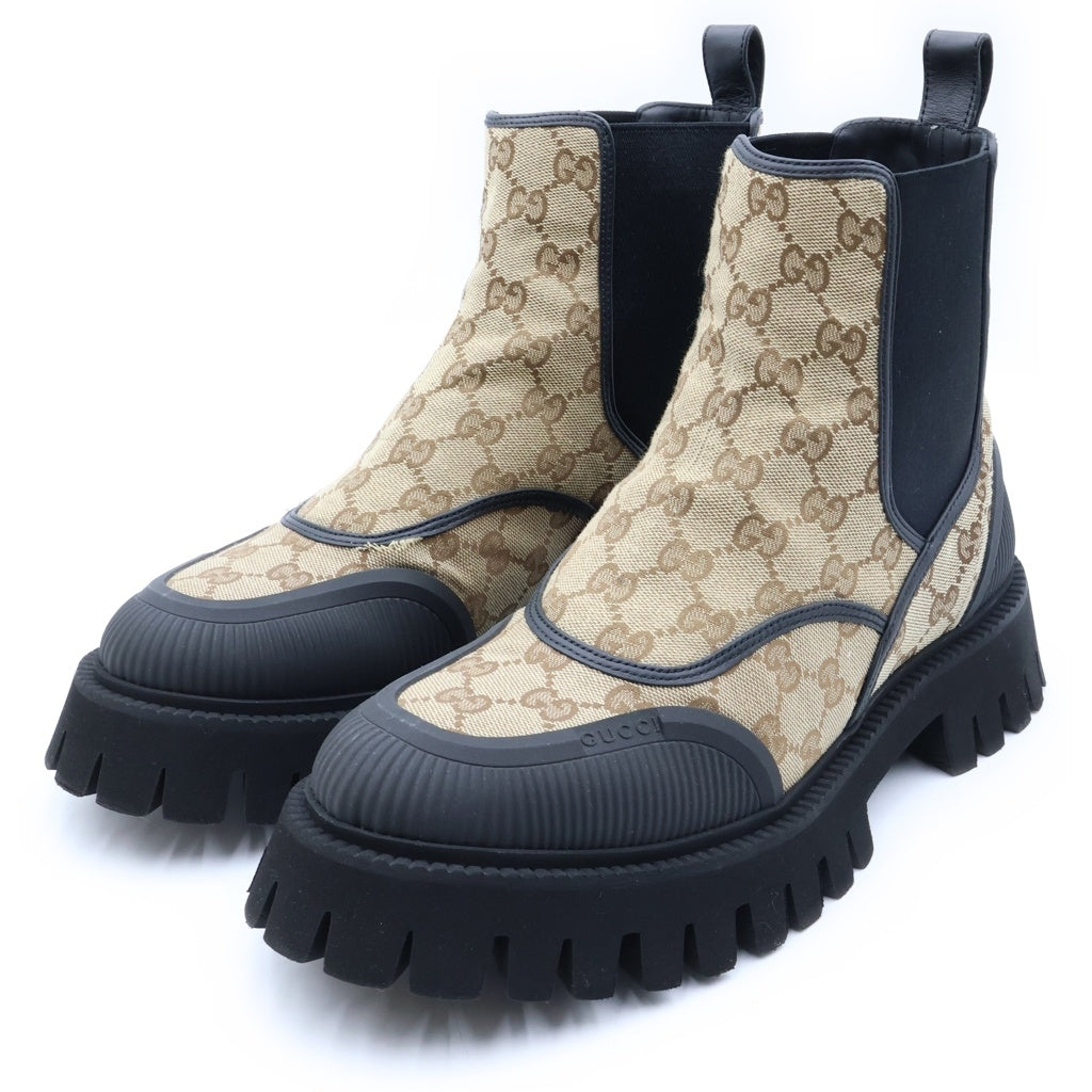 GUCCI(グッチ) GG Jacquard Canvas Ankle Boots GGキャンバス レザー シャークソール サイドゴアブーツ シューズ ベージュ 739777