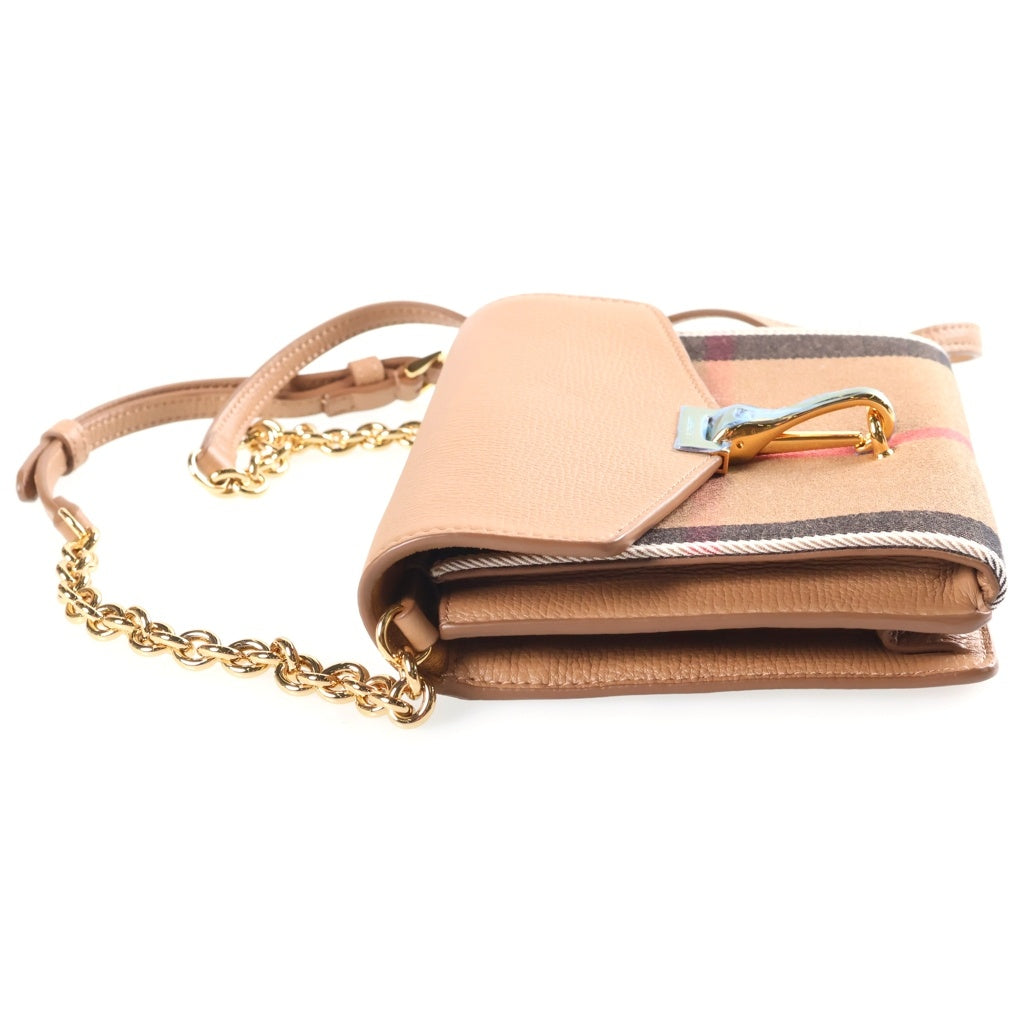 BURBERRY(バーバリー) ノバチェック マッケン レザー キャンバス チェーン ショルダーバッグ ゴールド金具 ブラウン レディース