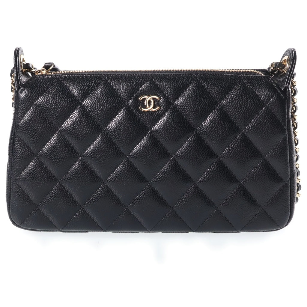 CHANEL(シャネル) マトラッセ キャビアスキン チェーンクラッチ ショルダーバッグ ブラック ゴールド金具 AP4704 シール レディース