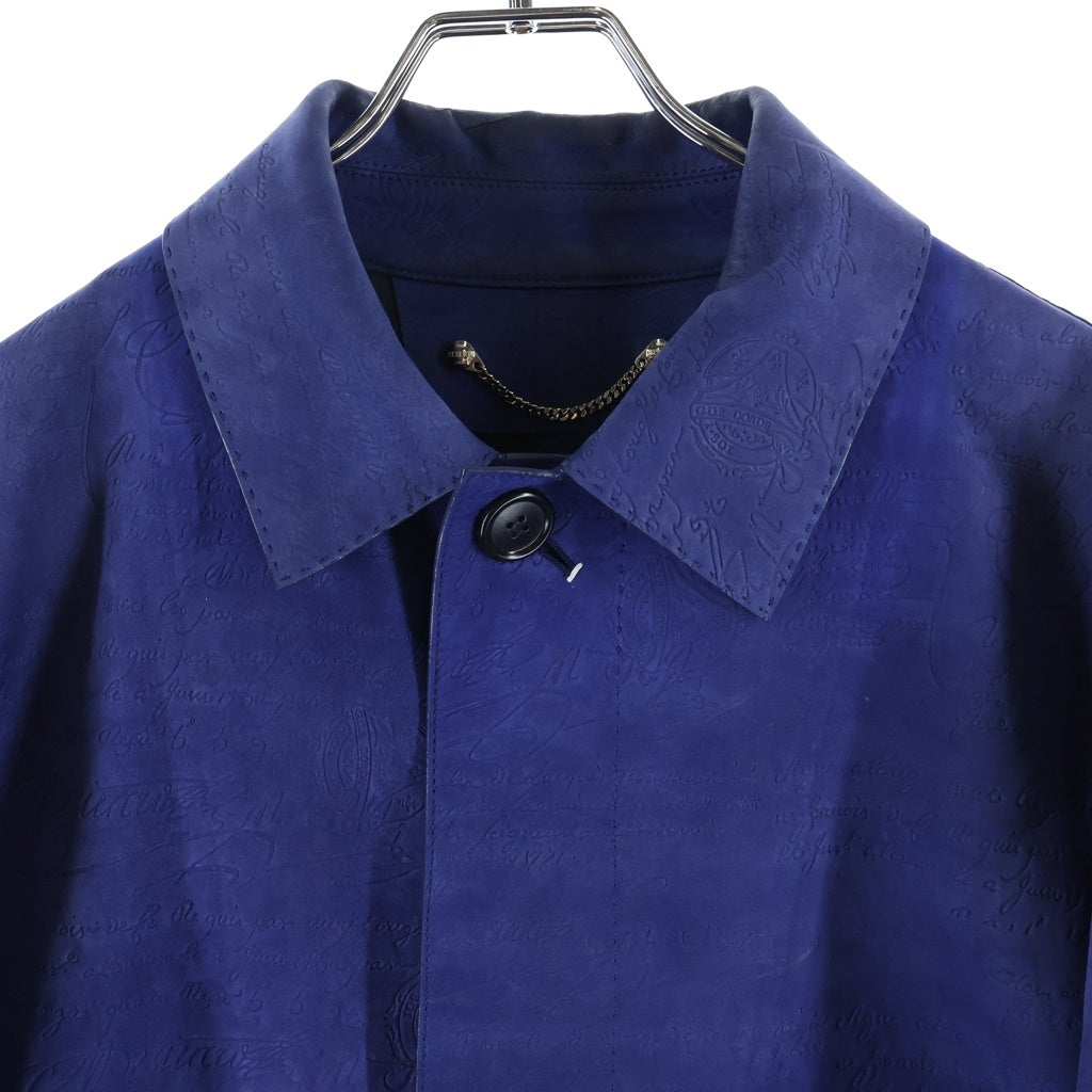 Berluti(ベルルッティ) カリグラフィー スエードレザー 比翼ボタン ステンカラー ロングコート ブルー R17LCU27KADN
