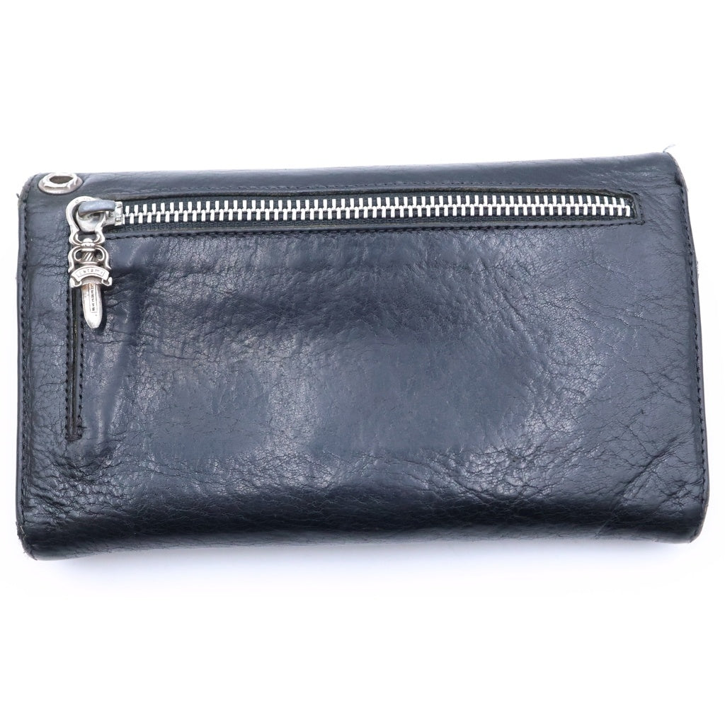 CHROME HEARTS(クロムハーツ) WAVE CROSS BALL ウェーブ クロスボールボタンレザーウォレット 長財布 カードケース ブラック