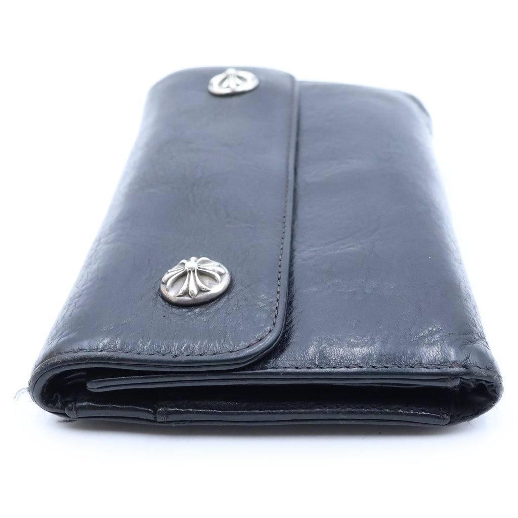 CHROME HEARTS(クロムハーツ) WAVE CROSS BALL ウェーブ クロスボールボタンレザーウォレット 長財布 カードケース ブラック