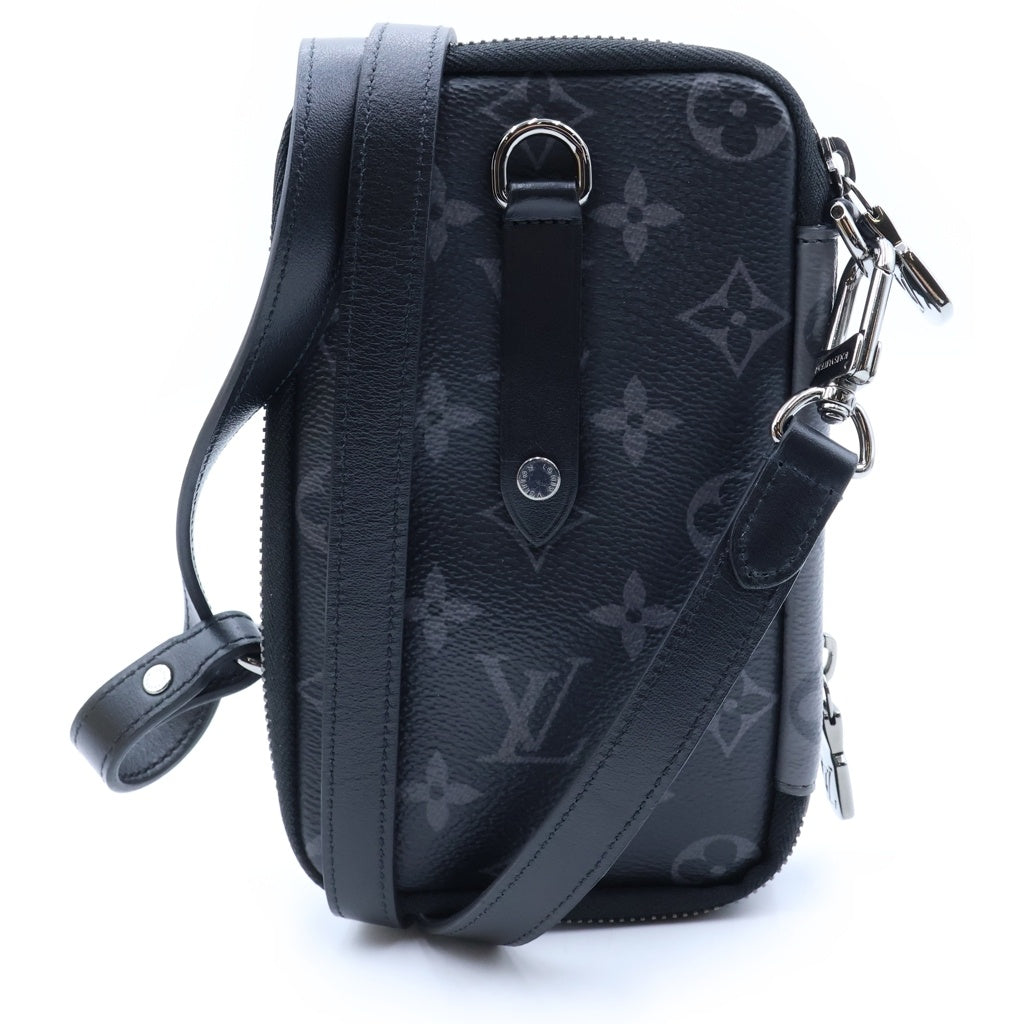 LOUIS VUITTON(ルイヴィトン) モノグラムエクリプス リバース ダブルフォン ショルダーバッグ ブラック×グレー PVCレザー M69534 シルバー金具 レディース