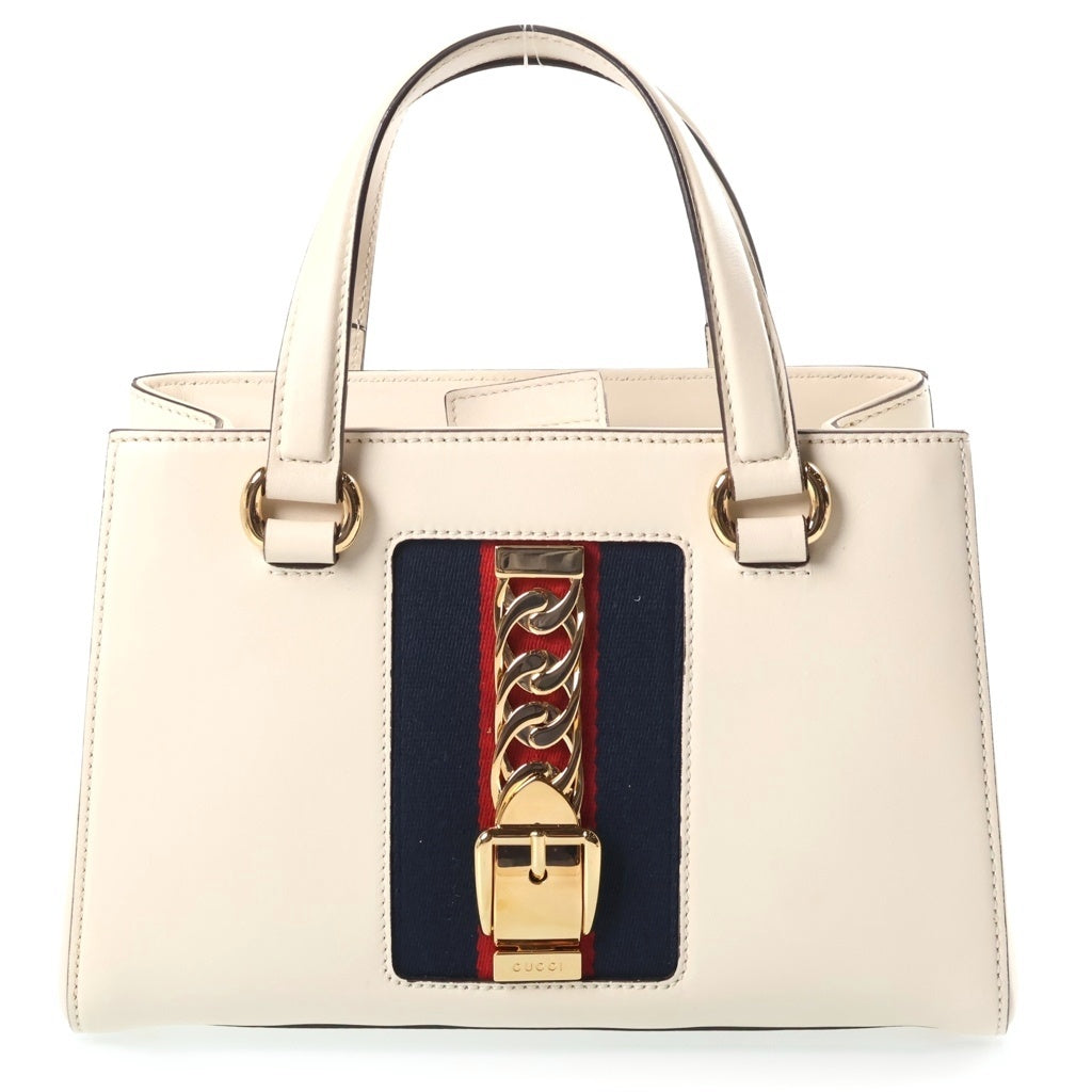 GUCCI(グッチ) シルヴィ シェリーライン レザー 2WAY ハンド ショルダーバッグ ゴールド金具 アイボリー 460381 レディース
