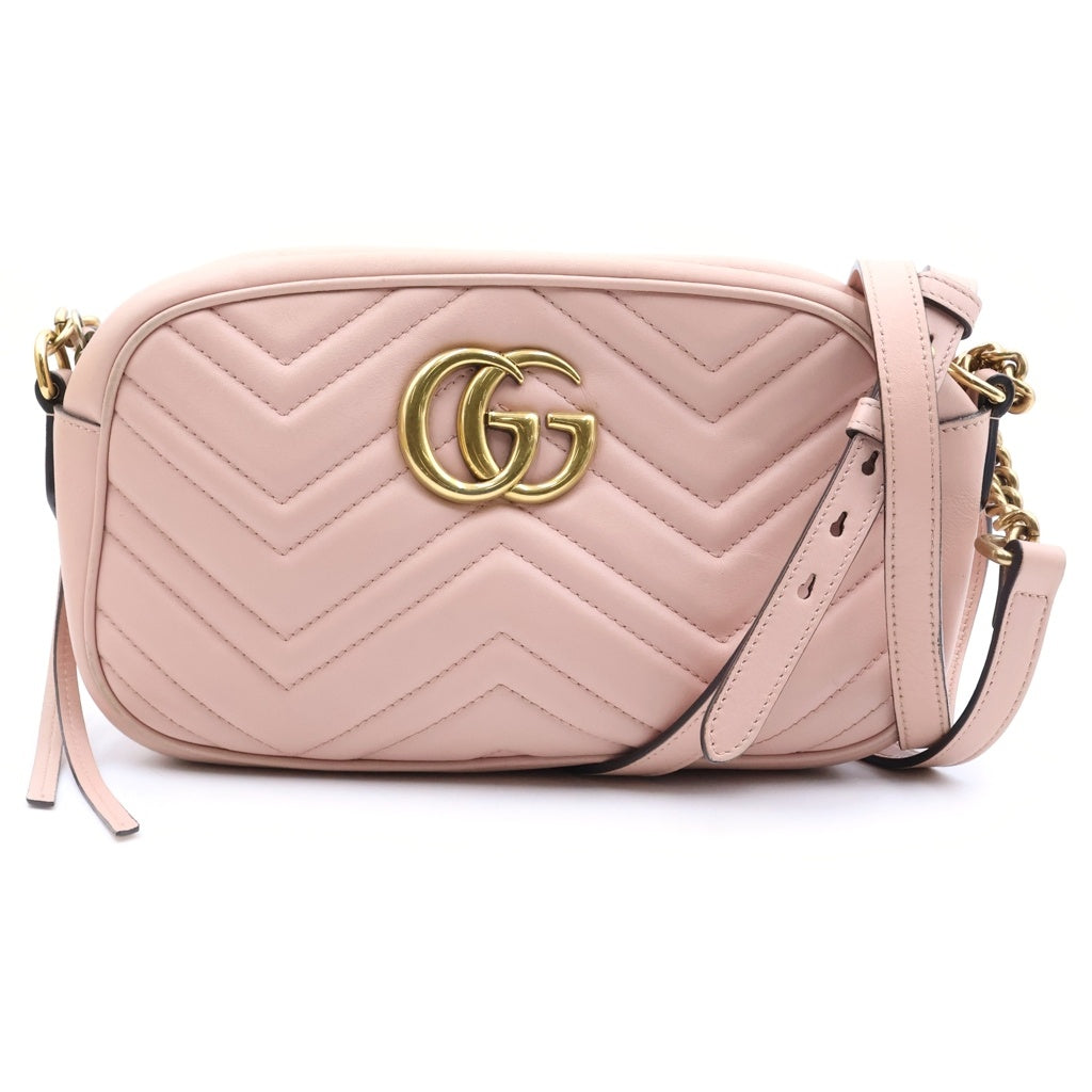 GUCCI(グッチ) GGマーモント スモール レザー カメラ ショルダーバッグ ゴールド金具 ピンク 447632 レディース
