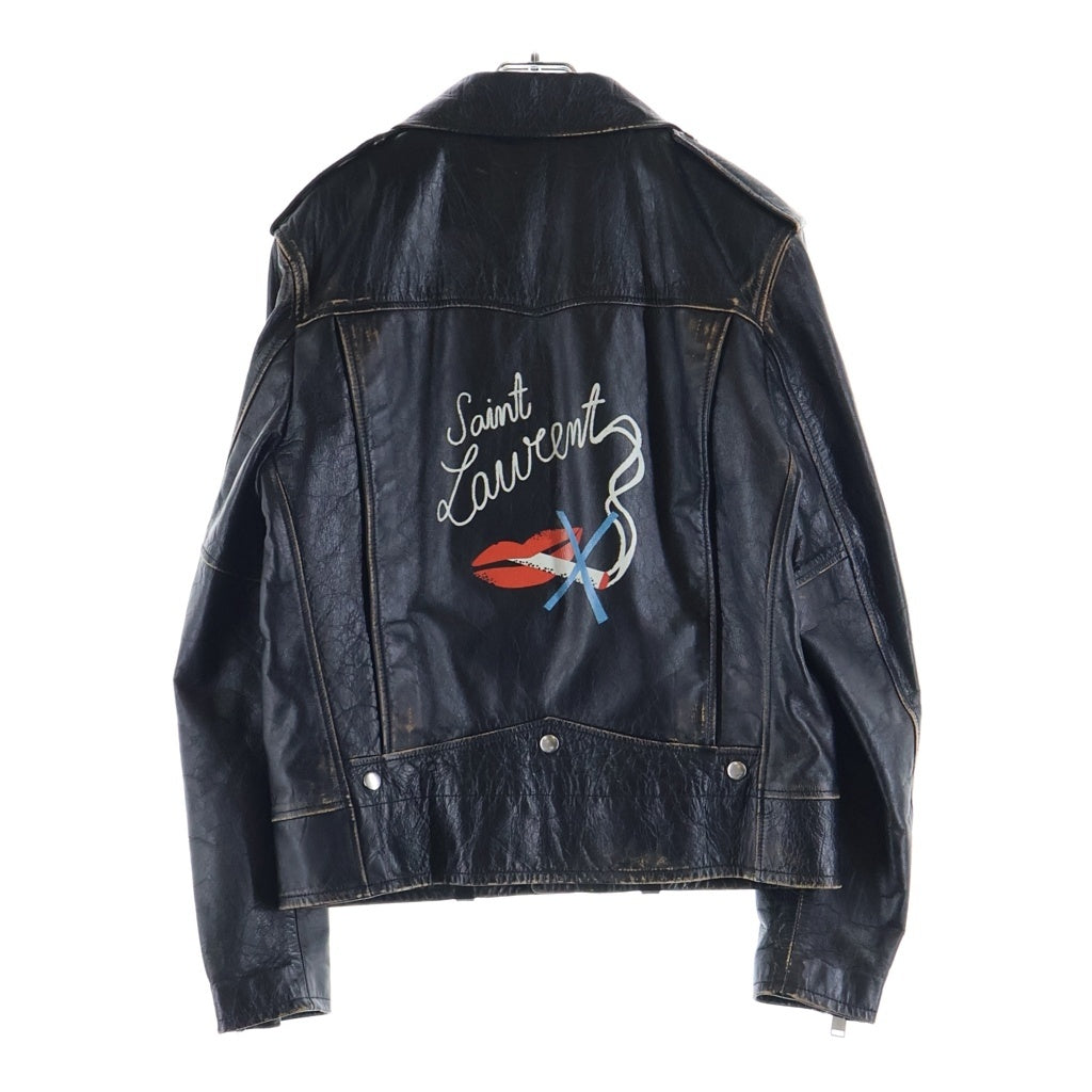 SAINT LAURENT PARIS(サンローランパリ) L-01 スモーキング ヴィンテージ加工 ダブルライダースジャケット レザージャケット ブラック #52 483225