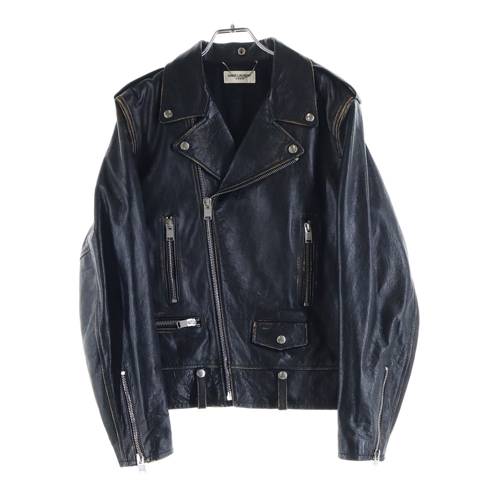 SAINT LAURENT PARIS(サンローランパリ) L-01 スモーキング ヴィンテージ加工 ダブルライダースジャケット レザージャケット ブラック #52 483225