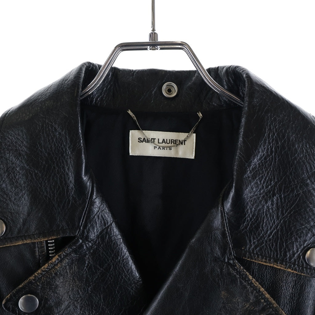 SAINT LAURENT PARIS(サンローランパリ) L-01 スモーキング ヴィンテージ加工 ダブルライダースジャケット レザージャケット ブラック #52 483225