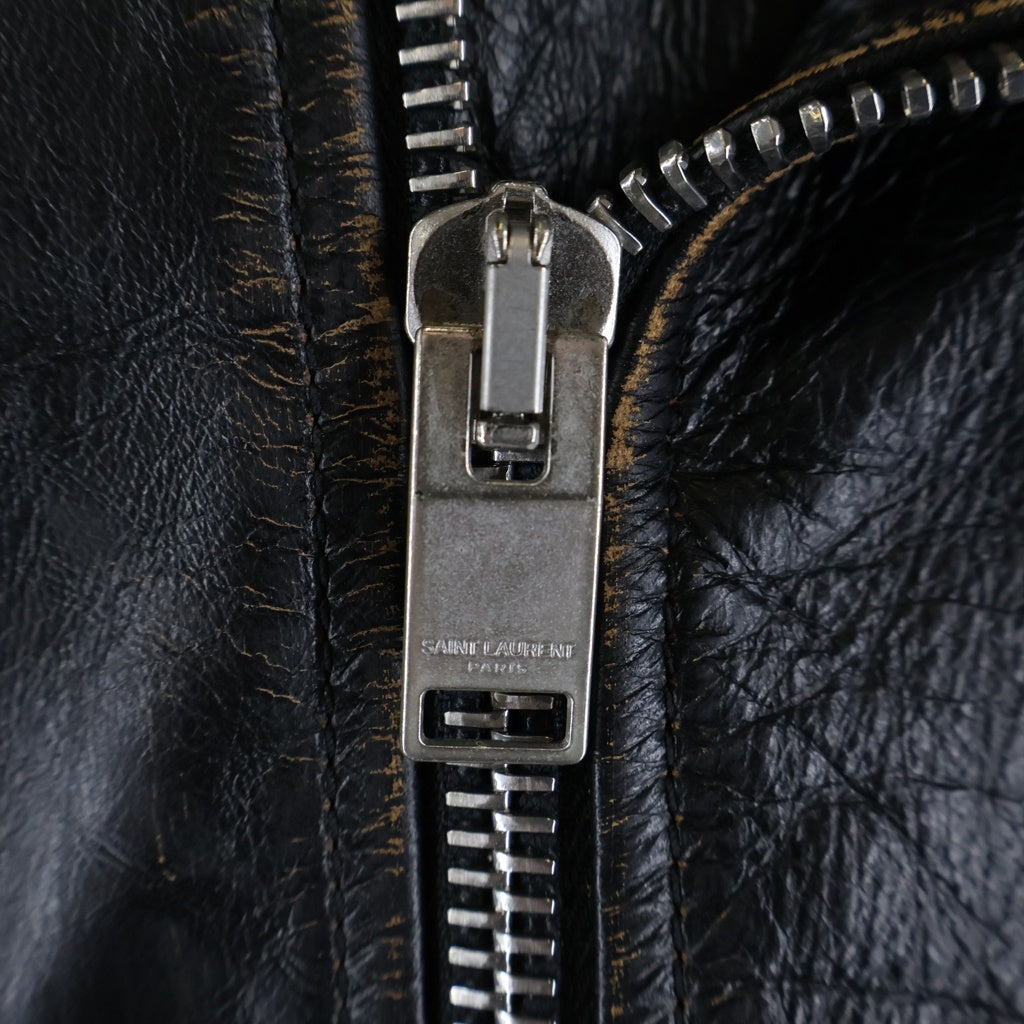 SAINT LAURENT PARIS(サンローランパリ) L-01 スモーキング ヴィンテージ加工 ダブルライダースジャケット レザージャケット ブラック #52 483225