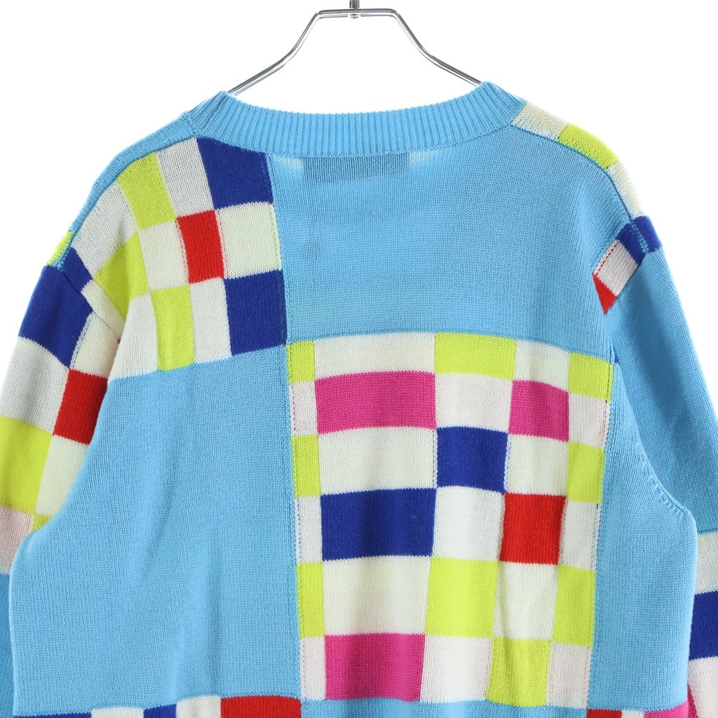 LOUIS VUITTON(ルイヴィトン) 21SS ジャイアントダミエ ウールクルーネックニット ライトブルー×マルチカラー #M RM211 ZTB HKN75W